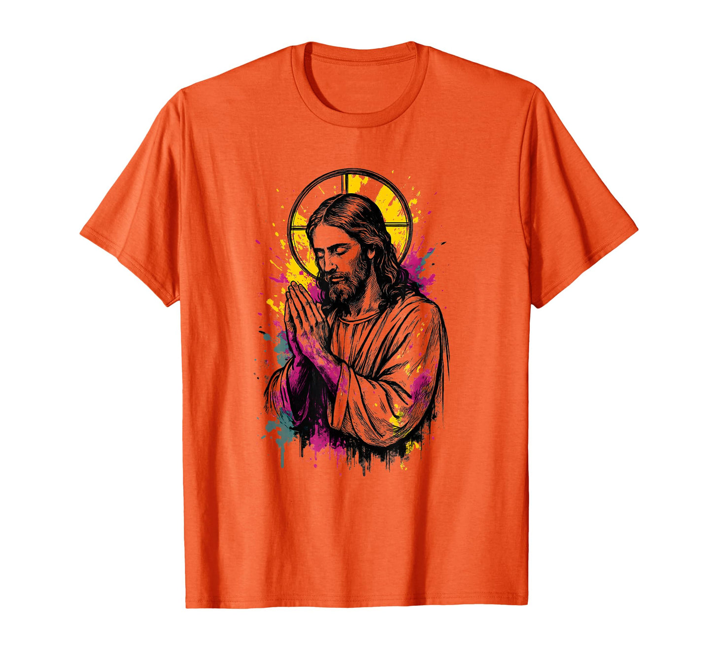 Jesus Christ Spiritual Art Faith Praying Hands Color Splash T-Shirt