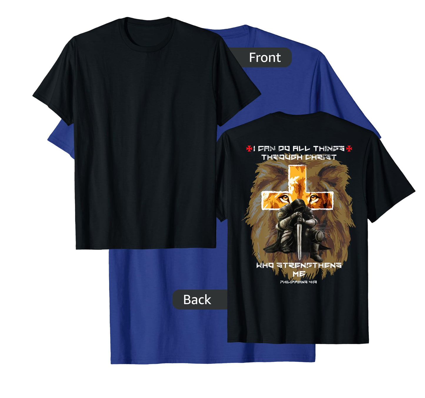 Back Print Bible Verse Gifts Men Dad Christian Lion Cross T-Shirt