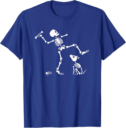 Halloween Dog, Funny Skeleton, Skeleton Chasing Dog T-Shirt - T-Shirt | Royal