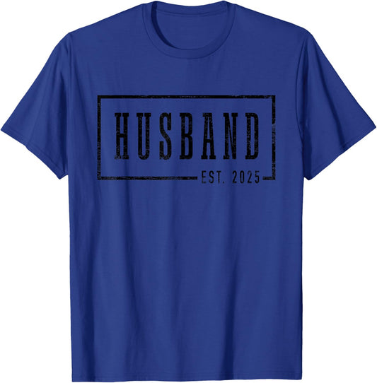 Husband Est 2025 Just Married Honeymoon Sleek Framed Design T-Shirt - T-Shirt | Royal