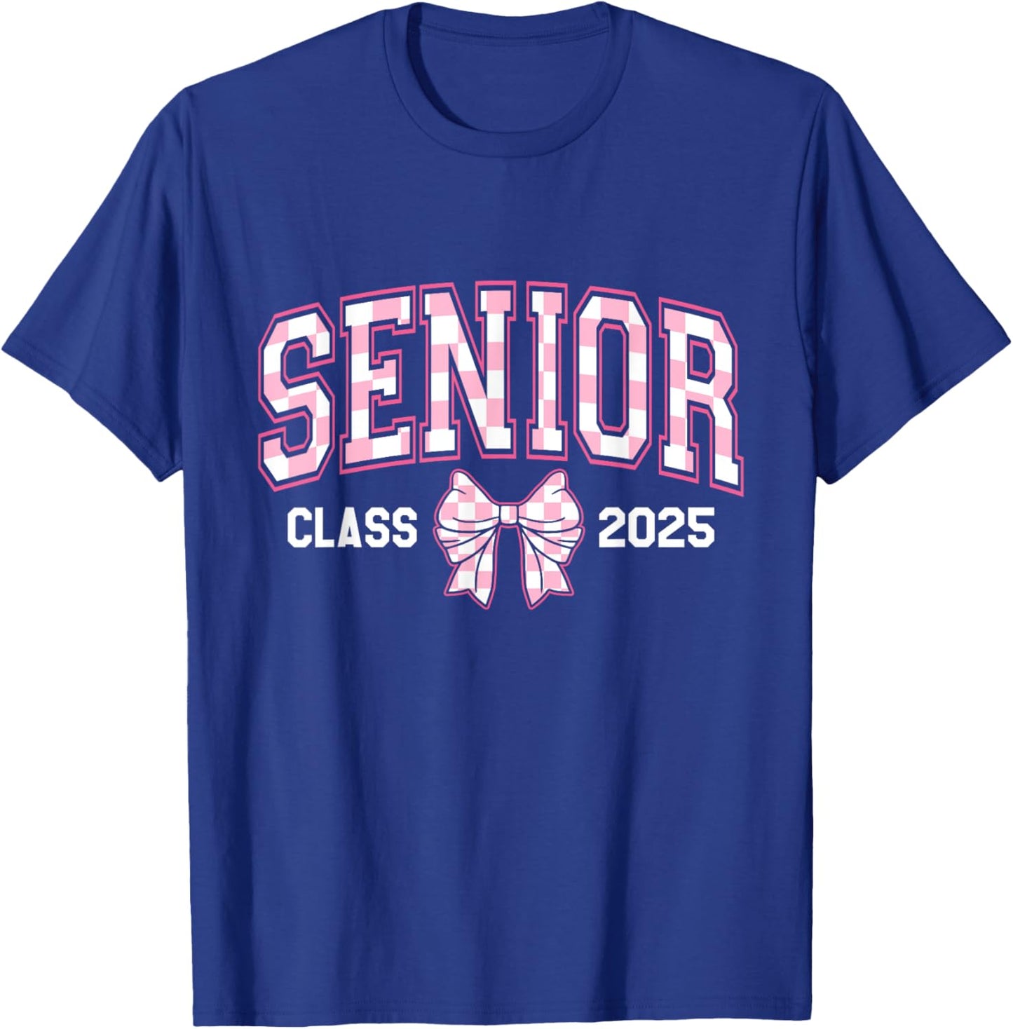 Cute Senior Class Of 2025 Checkered Bow Senior 25 Graduation T-Shirt - T-Shirt | Royal