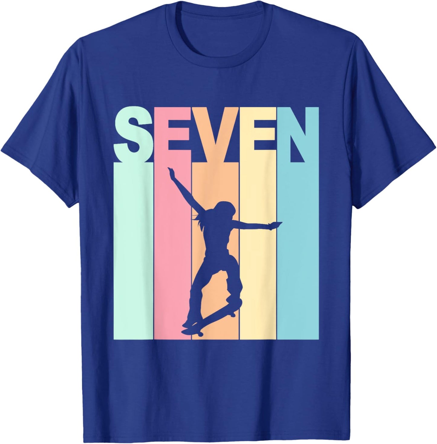 Vintage 7th Birthday Skateboard Theme 7 Years Old Skater T-Shirt - T-Shirt | Royal
