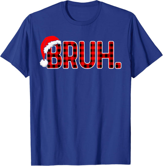 Bruh Funny Christmas Plaid Teens Boys Men Kids Xmas Pajamas T-Shirt - T-Shirt | Royal