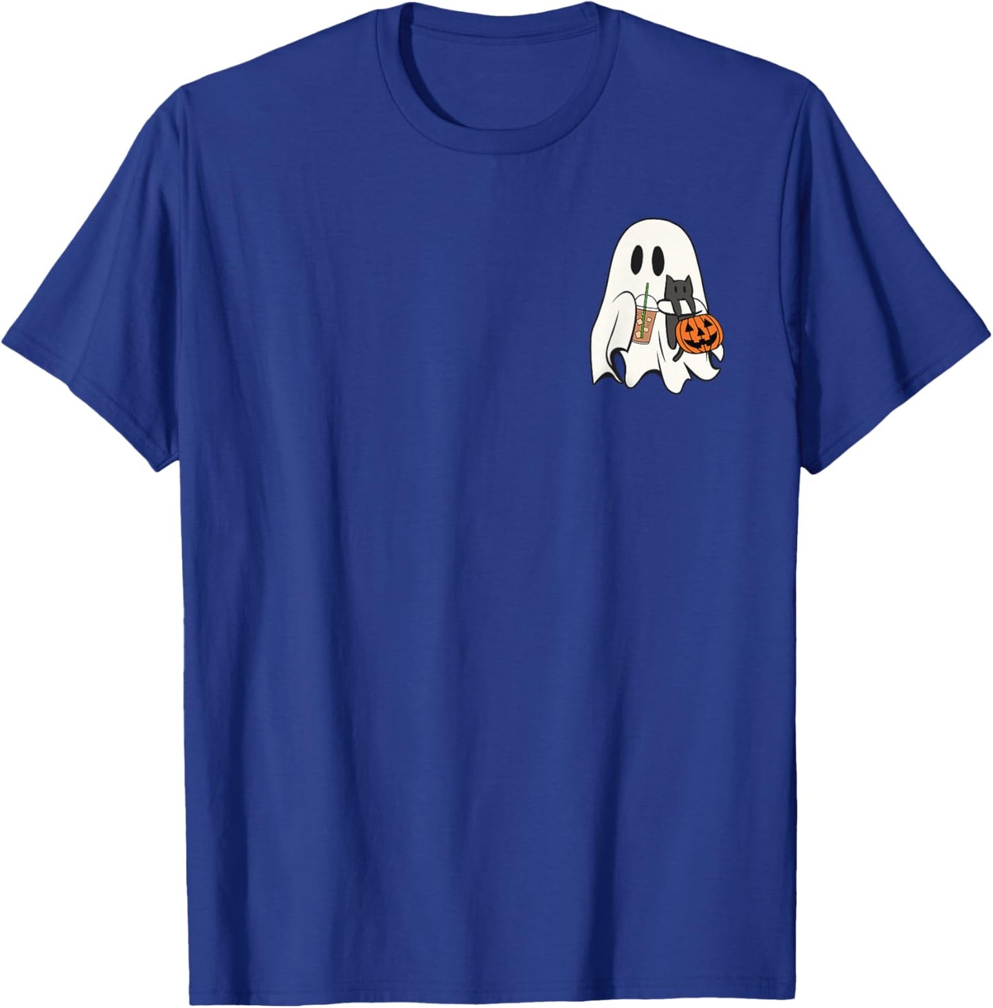 Cute Ghost Cat Iced Coffee Spooky Season Halloween Costume T-Shirt - T-Shirt | Royal