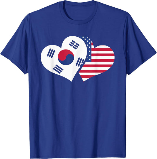 Half American Half Korean USA Flag South Korea America T-Shirt - T-Shirt | Royal