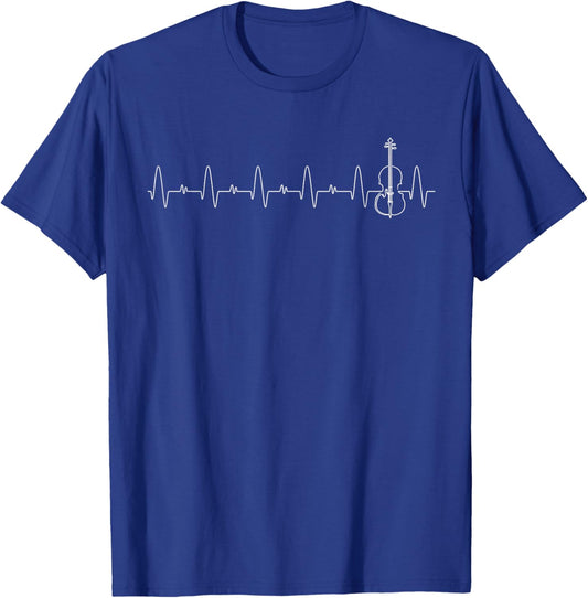 Heartbeat Violin - -Adult, Black, Small, Short Sleeve, Cotton Blend, , Classic Modern, Graphic, Music, Printed T-Shirt - T-Shirt | Royal