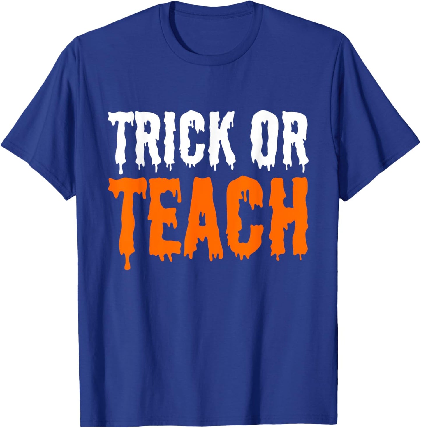 Trick Or Teach Groovy Teacher Halloween Retro Ghost T-Shirt - T-Shirt | Royal