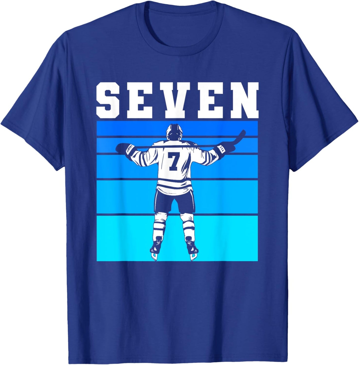 Hockey Boy 7th Birthday Seven Ice Hockey Birthday Party T-Shirt - T-Shirt | Royal