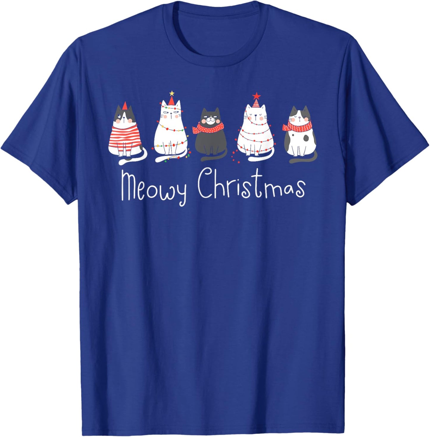 Meowy Catmas Cat Christmas Cute Cats Lover Santa Hat Xmas T-Shirt - T-Shirt | Royal