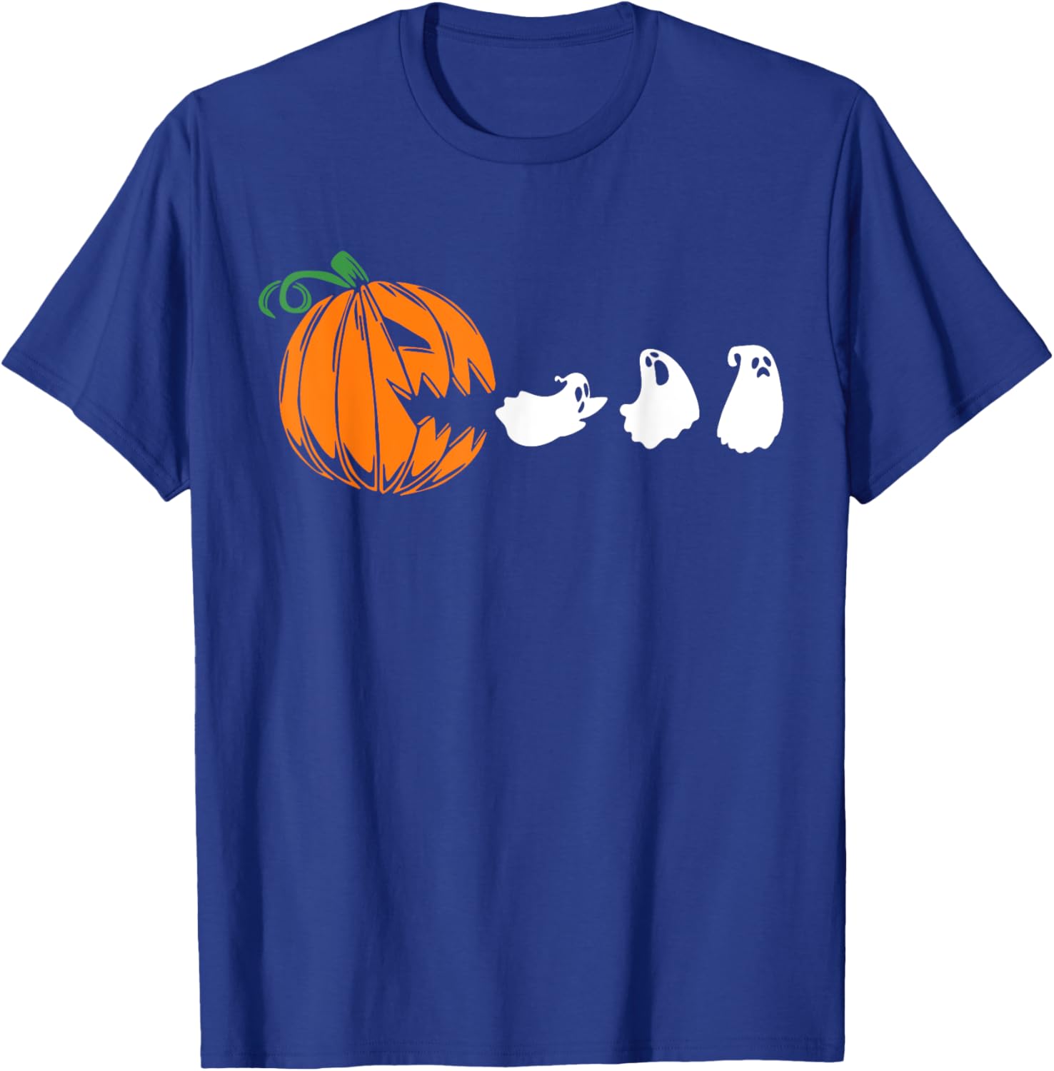 Funny Halloween Pumpkin Eating Ghost, Gamer Men Women Kids T-Shirt - T-Shirt | Royal