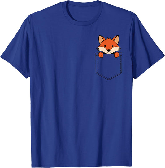 Boys Girls Toddler Cute Zoo Animal Baby Fox Peeking Pocket T-Shirt - T-Shirt | Royal