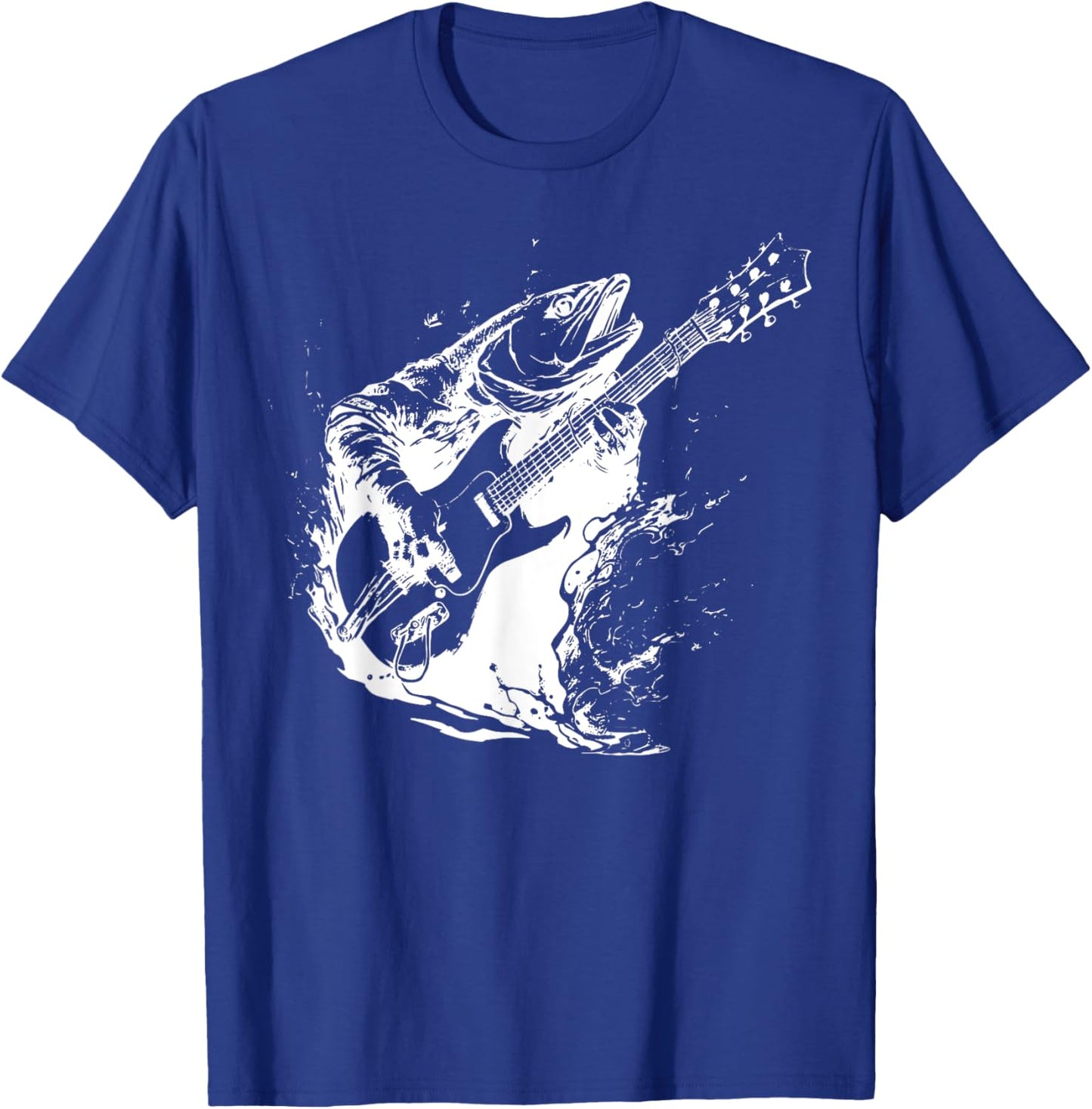 Retro Trout Playing Guitar Funny Fish Guitarist Music Lovers T-Shirt - T-Shirt | Royal