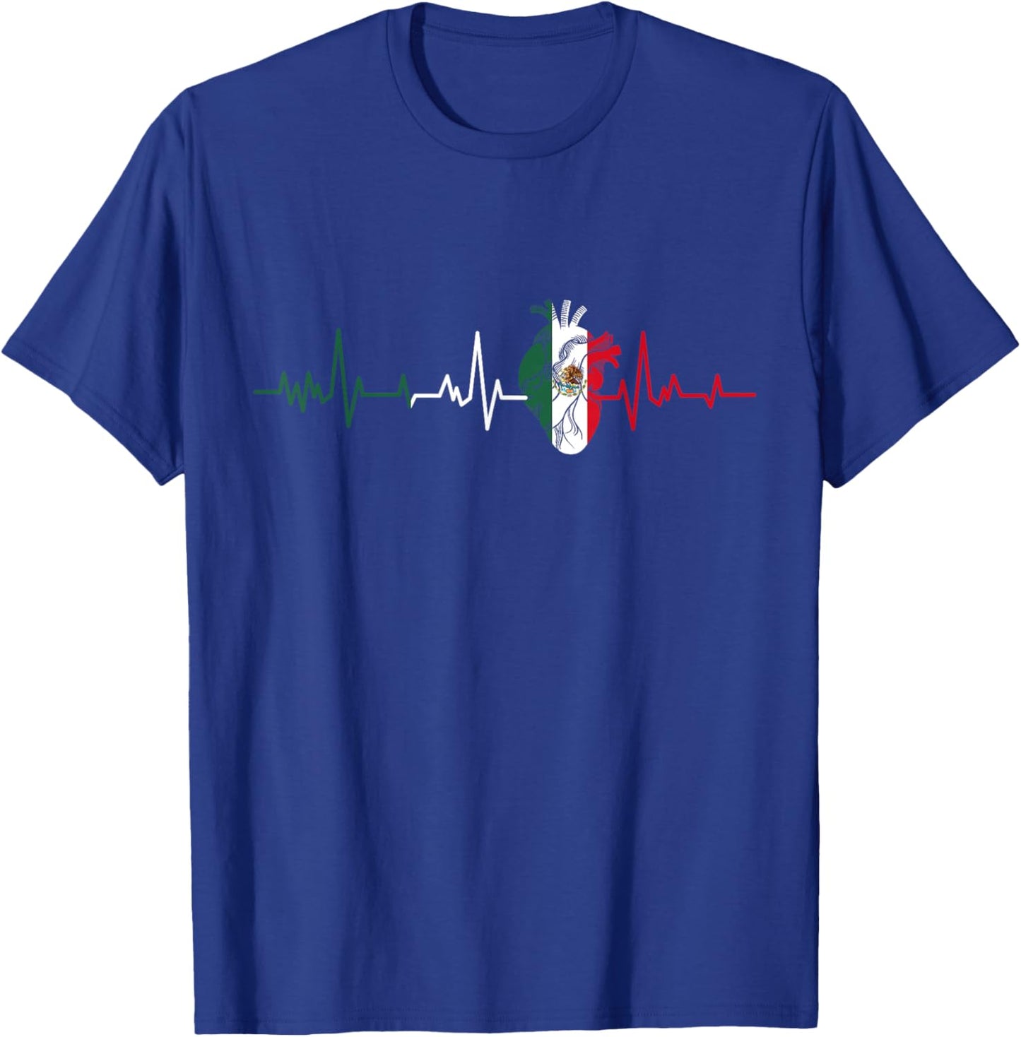 Mexico Flag Heartbeat for Mexican Pride Mexican Flag Root T-Shirt - T-Shirt | Royal