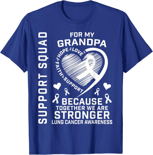 White Ribbon Lung Cancer Awareness Shirts Grandpa Support T-Shirt - T-Shirt | Royal