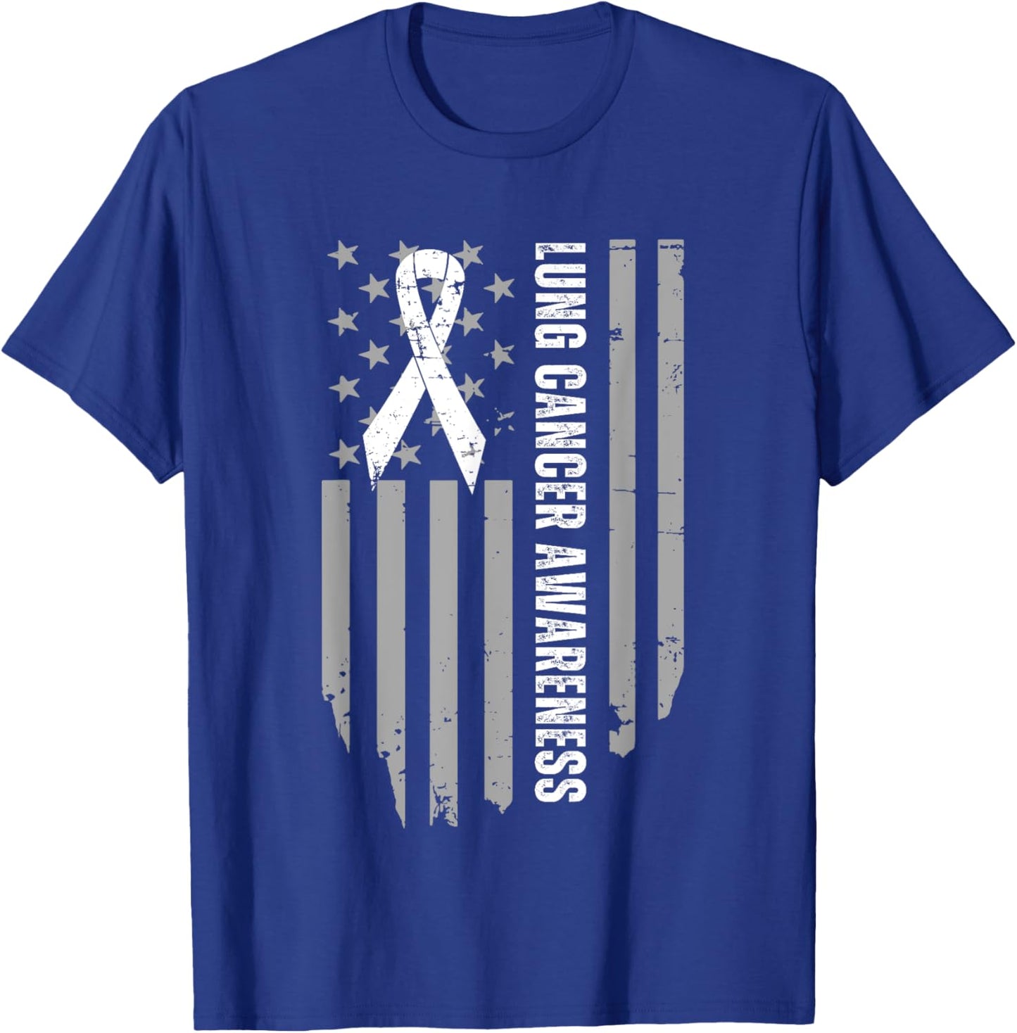 Vintage Lung Cancer Awareness American Flag White Ribbon T-Shirt - T-Shirt | Royal