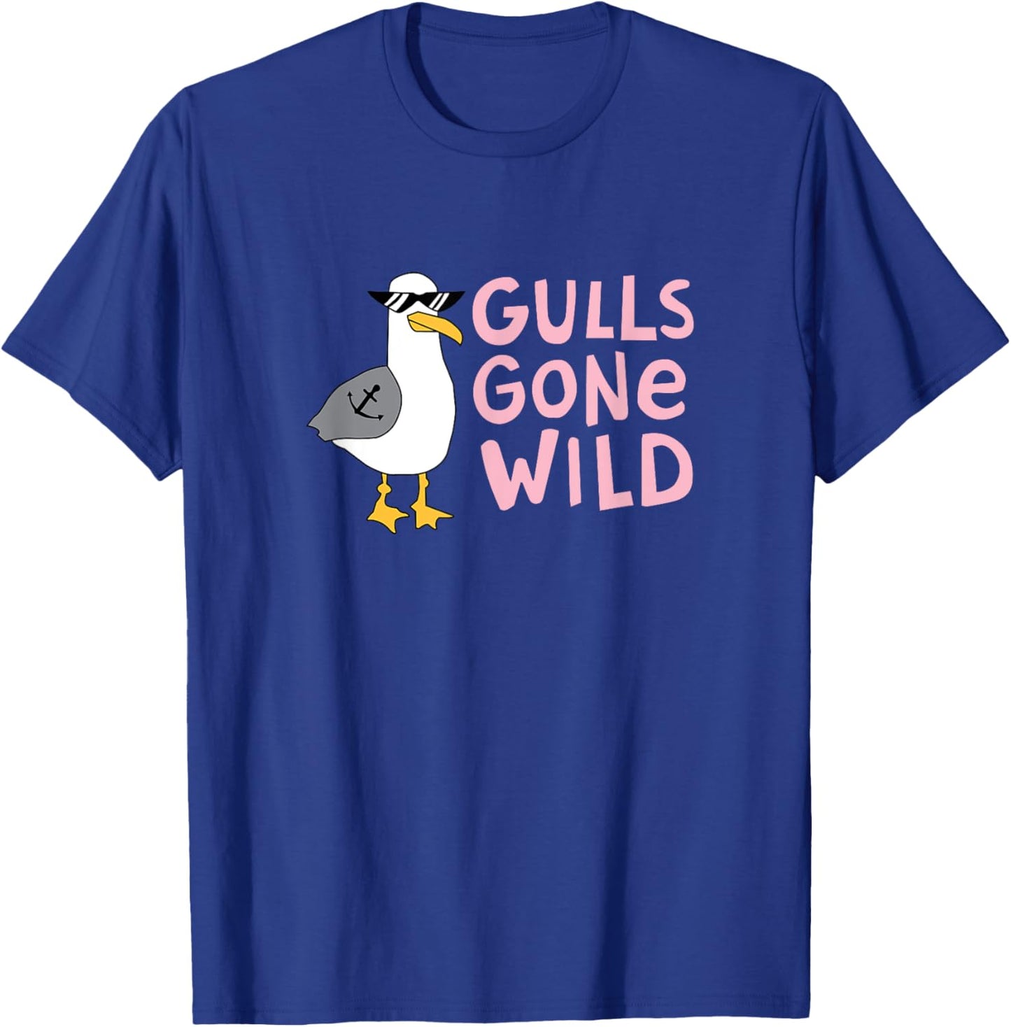 Funny Seagull wtih Achor Tattoo & Sunglasses,Gulls Gone Wild T-Shirt - T-Shirt | Royal