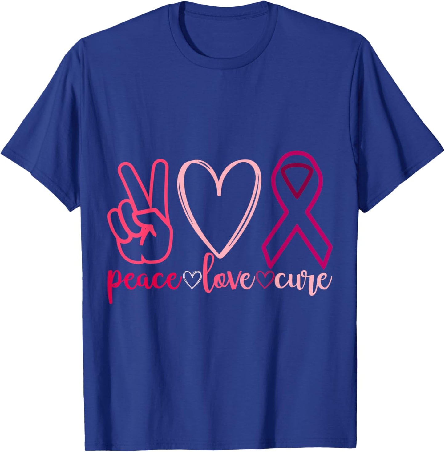 Peace Love Cure Breast Cancer Awarenes T-Shirt - T-Shirt | Royal