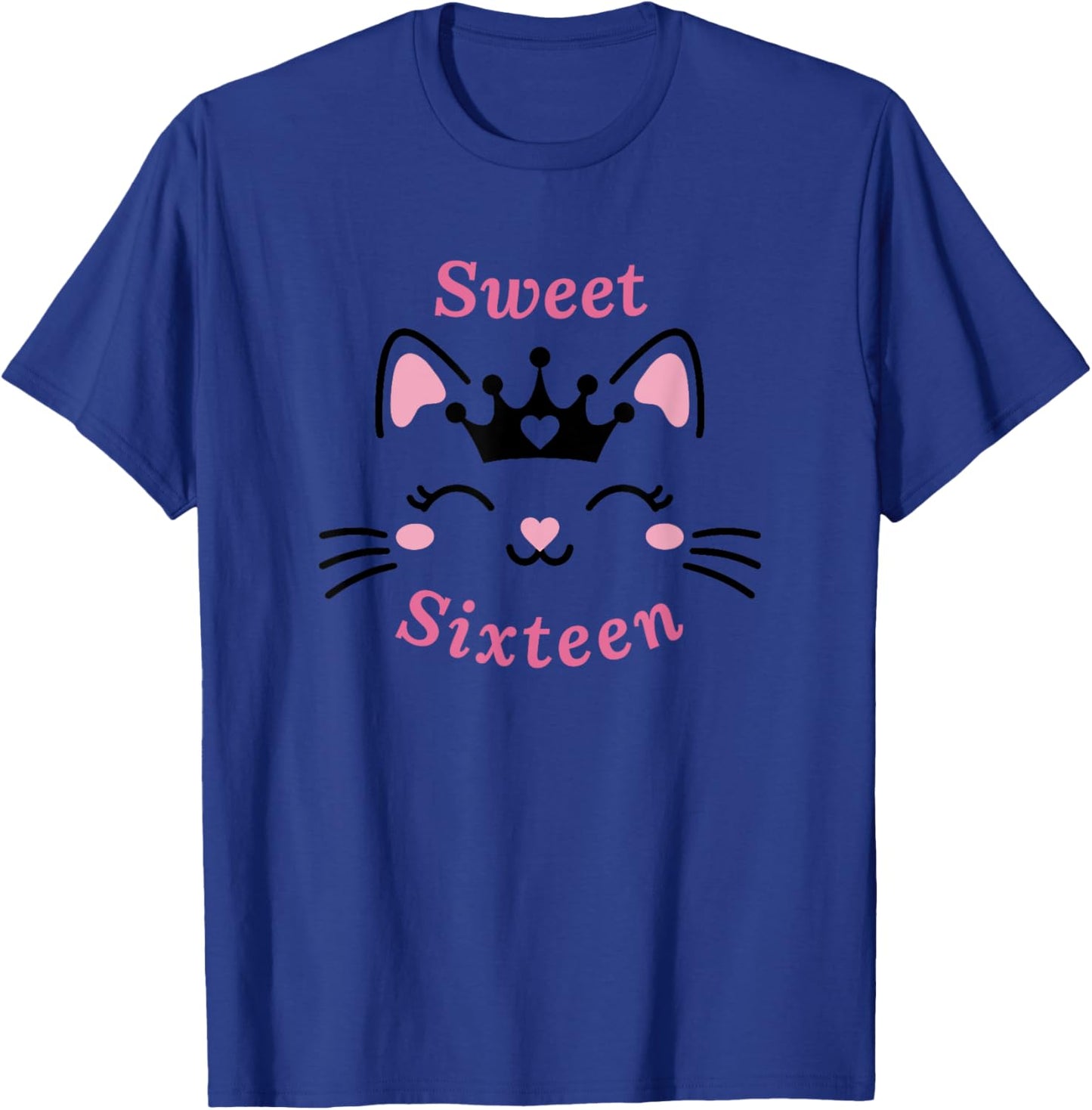 Cute Cat Sweet Sixteen Girl 16th Birthday Party Design Pink T-Shirt - T-Shirt | Royal