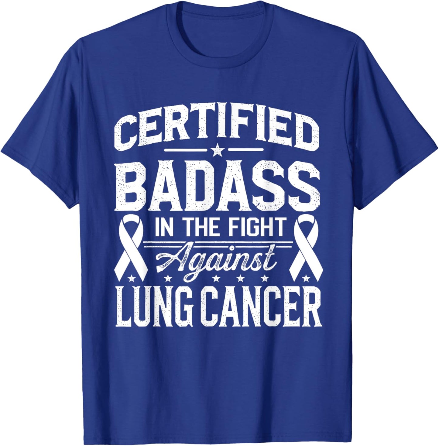 Lung Cancer Warrior White Ribbon Lung Cancer Awareness T-Shirt - T-Shirt | Royal