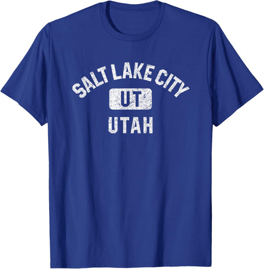 Salt Lake City UT Utah Gym Style Distressed White Print T-Shirt - T-Shirt | Royal