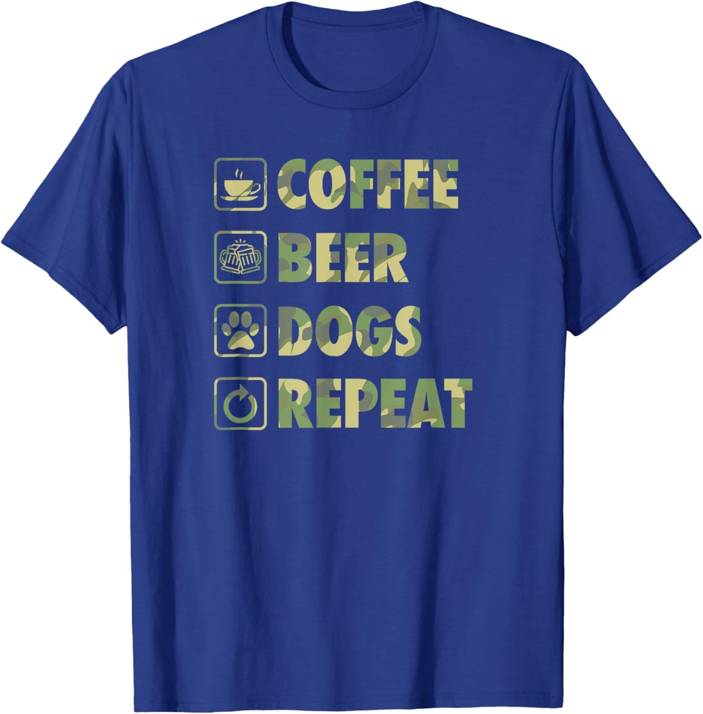 Coffee Beer Dogs Repeat Life Simple Basic Beer Icons T-Shirt - T-Shirt | Royal