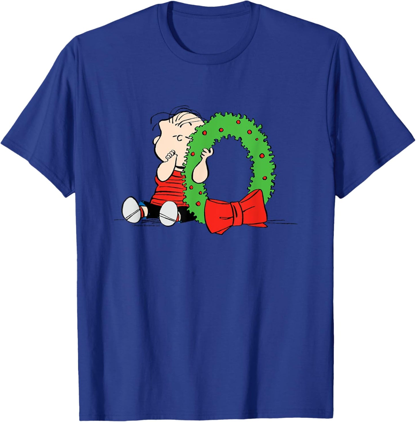 Peanuts Linus Christmas Wreath -All Ages Blue Small T-Shirt - T-Shirt | Royal