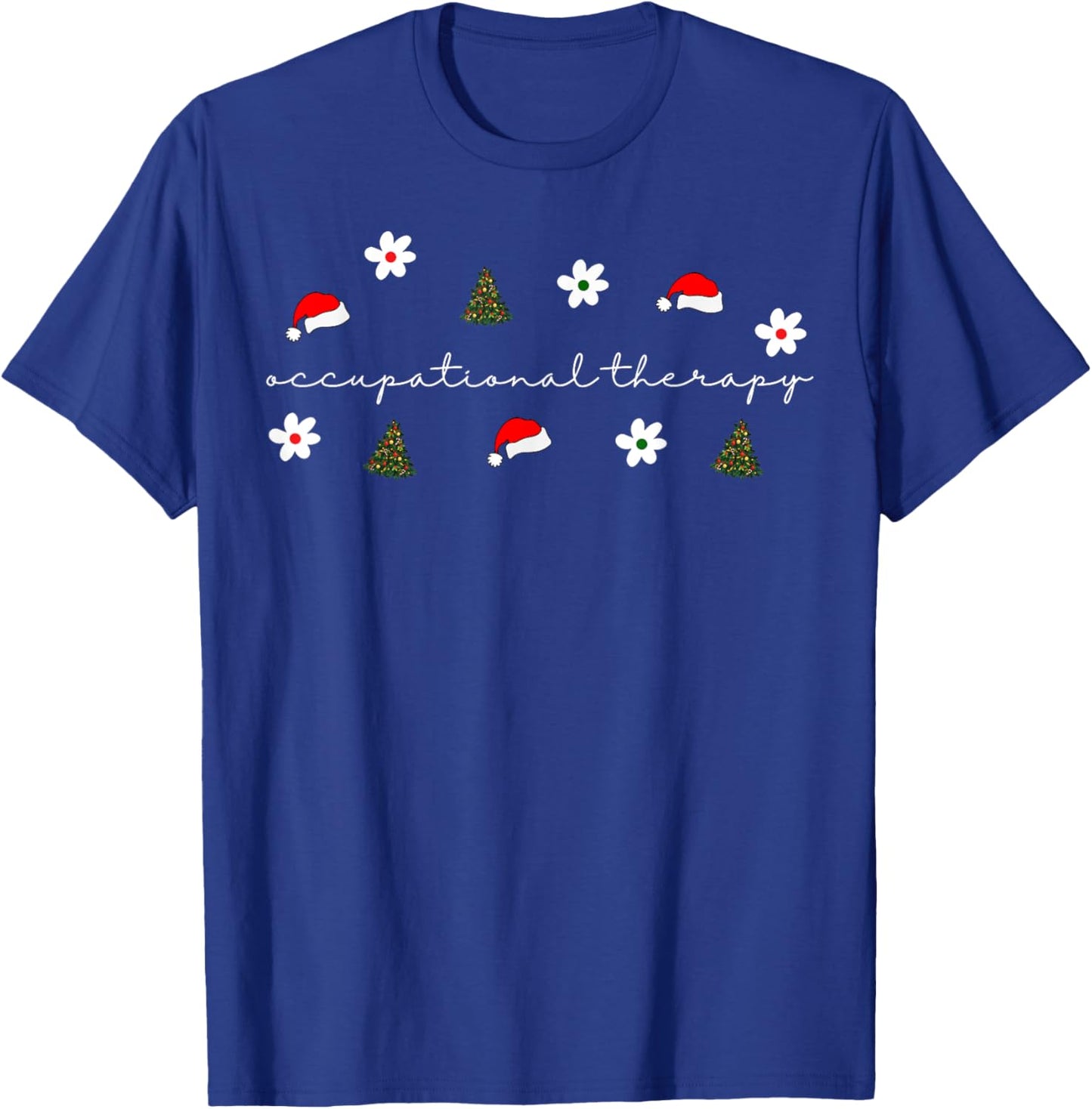 Retro Occupational Therapy Santa Hat Daisy Flower Christmas T-Shirt - T-Shirt | Royal