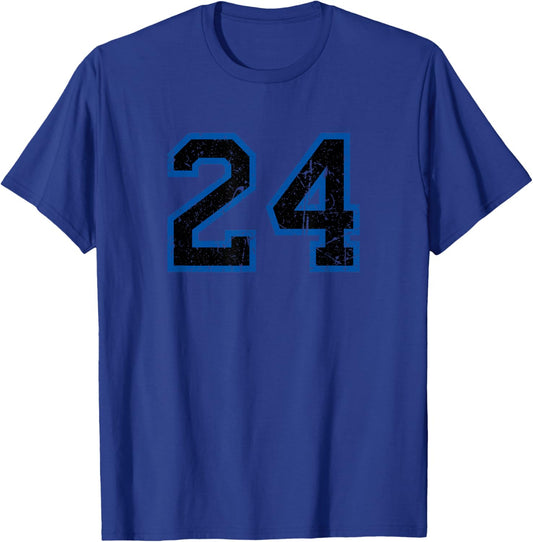Vintage Number #24 Sport Blue Black Varsity Number T-Shirt - T-Shirt | Royal