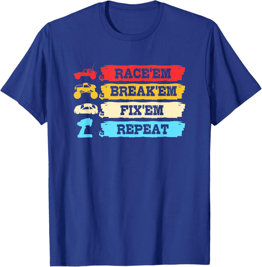 Retro Vintage RC Car Race Break Fix Repeat R/c Car T-Shirt - T-Shirt | Royal