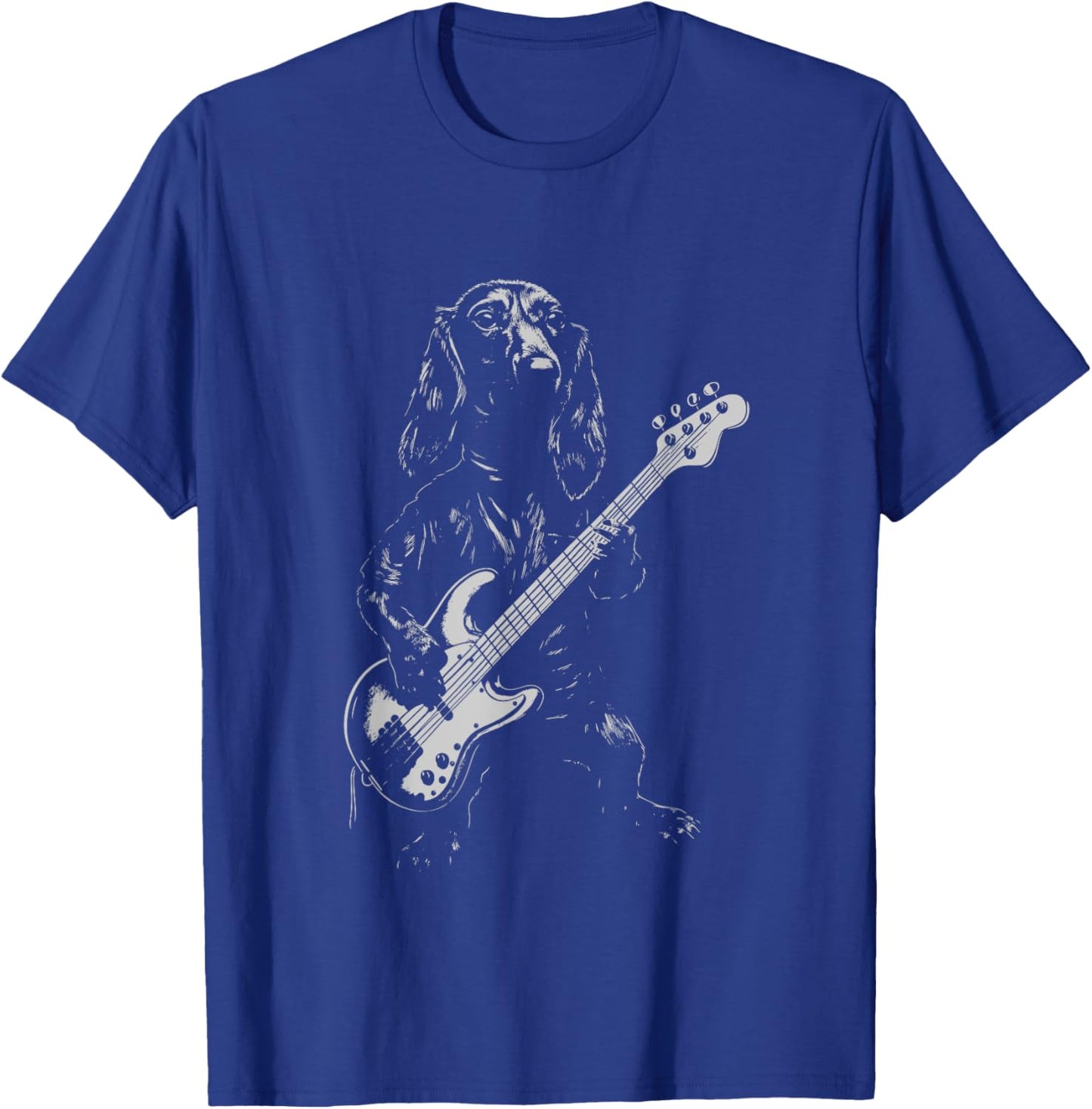 Funny Long Hair Dachshund Bass Guitar Music Lover Men Women T-Shirt - T-Shirt | Royal