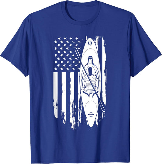 Kayak Paddle USA Flag American Kayaking 4th Of July Lovers T-Shirt - T-Shirt | Royal
