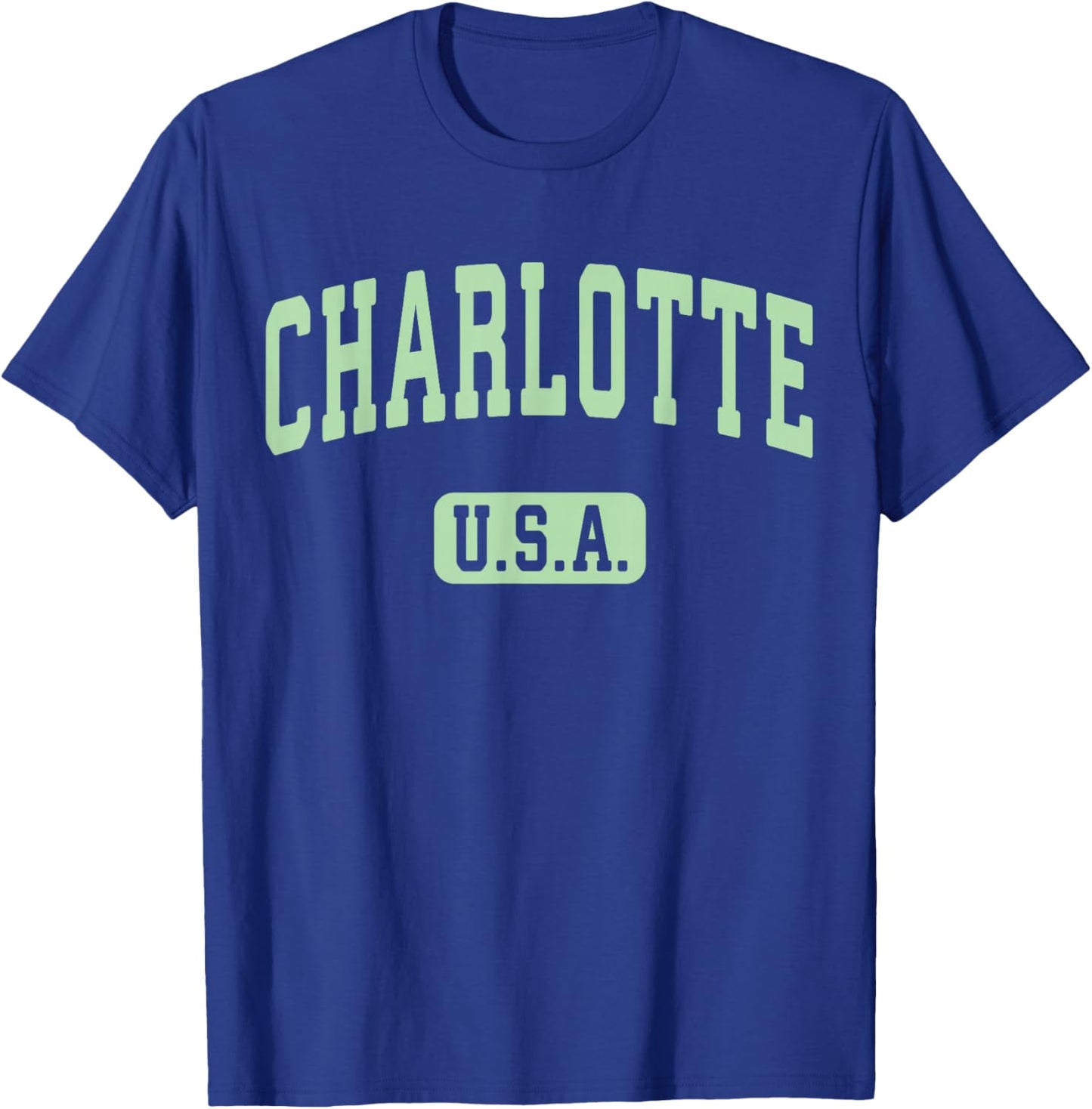 Charlotte USA Classic Retro Athletic Light Green Text T-Shirt - T-Shirt | Royal