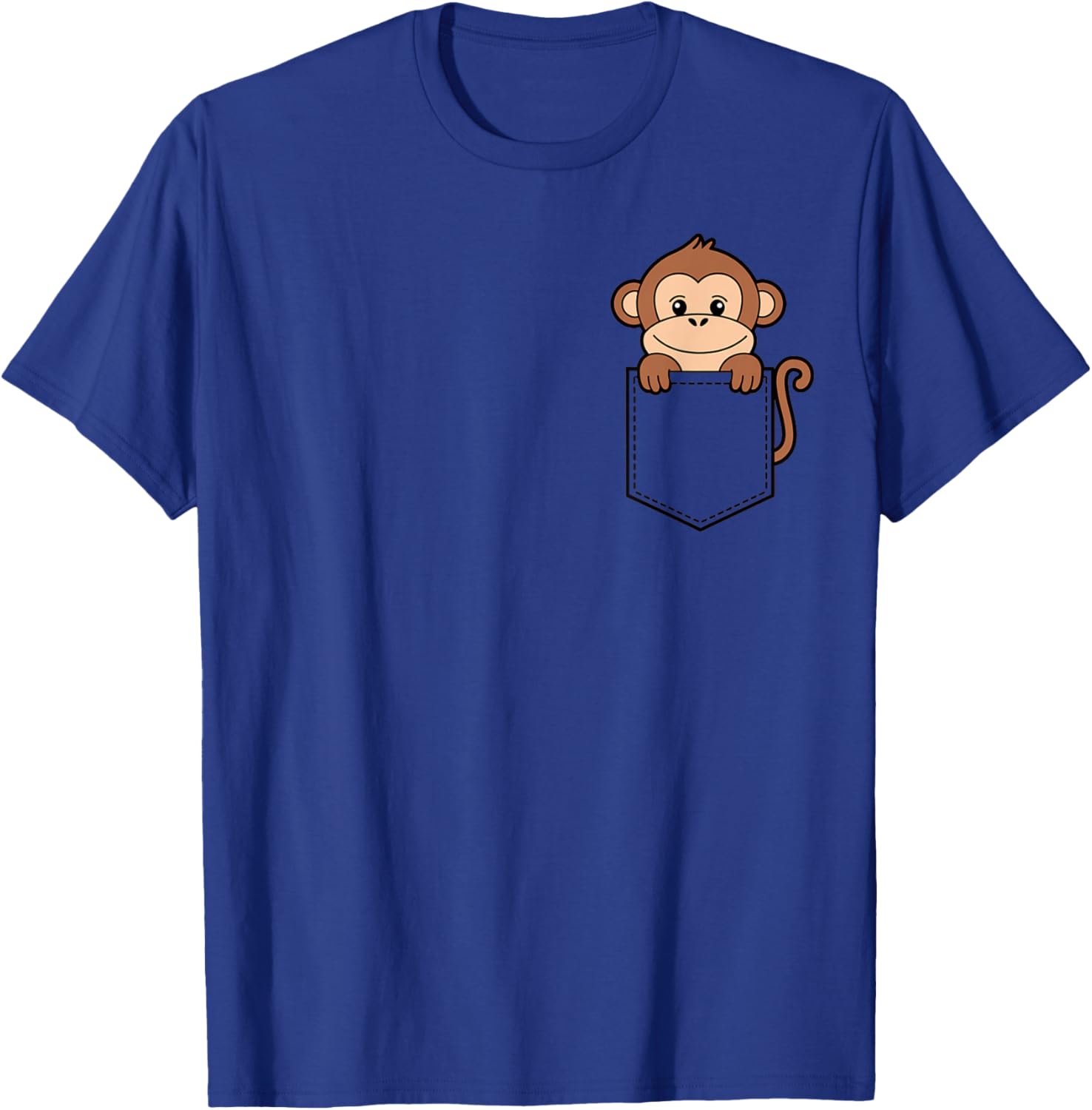 Boys Girls Toddler Cute Zoo Animal Monkey Pocket for Kids T-Shirt - T-Shirt | Royal