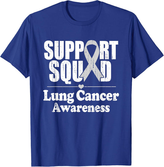 Lung Cancer Awareness White Ribbon Support Crew Squad T-Shirt - T-Shirt | Royal