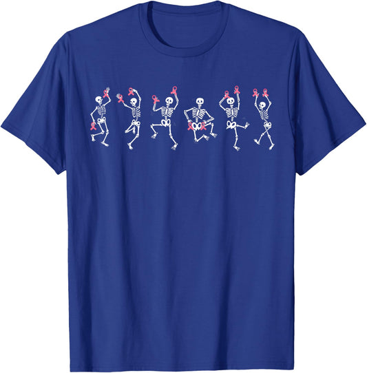 Skeleton Pink Ribbon Breast Cancer Men Kids T-Shirt - T-Shirt | Royal