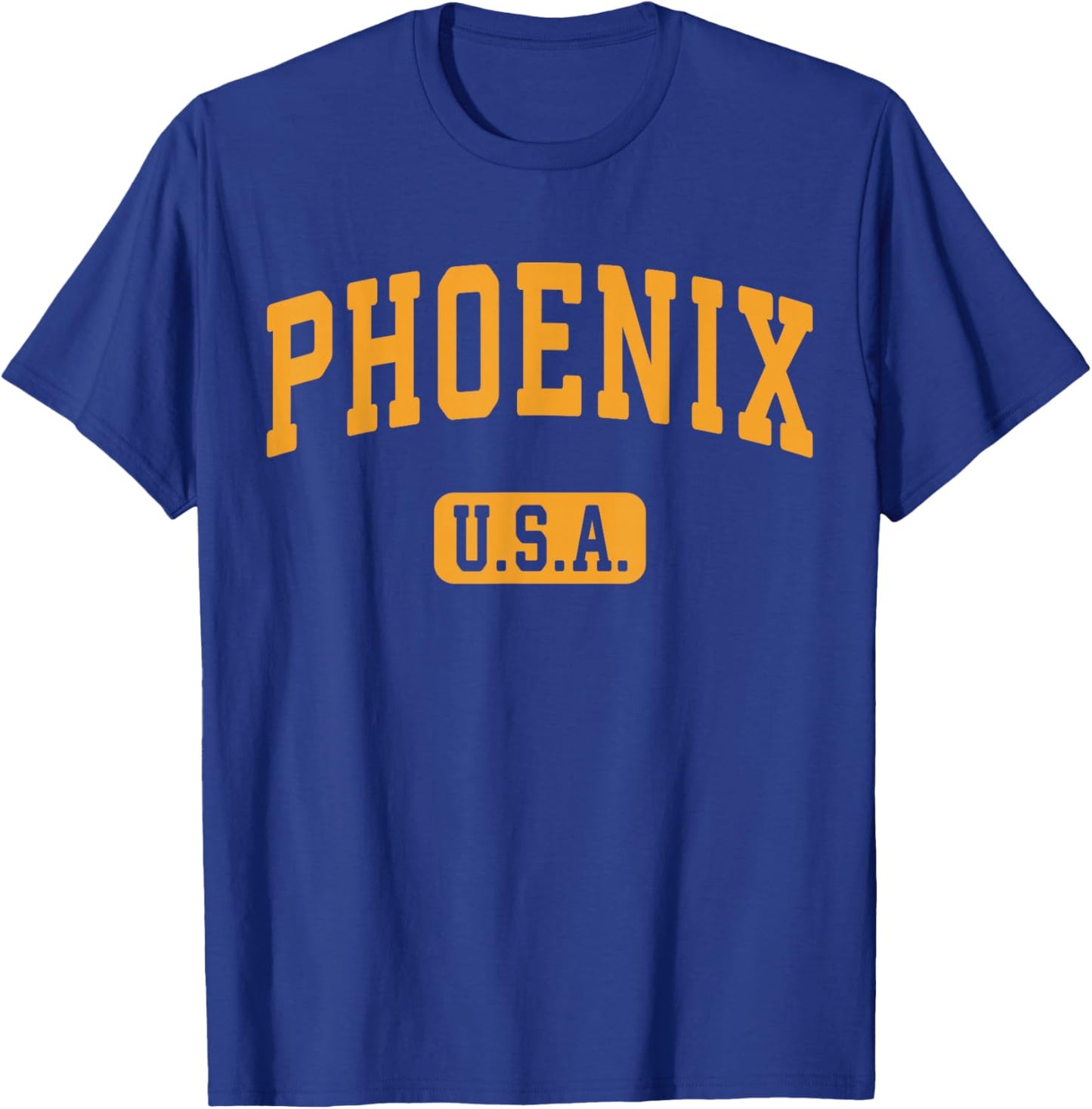 Phoenix AZ USA Athletic Text Sunset Yellow Font T-Shirt - T-Shirt | Royal