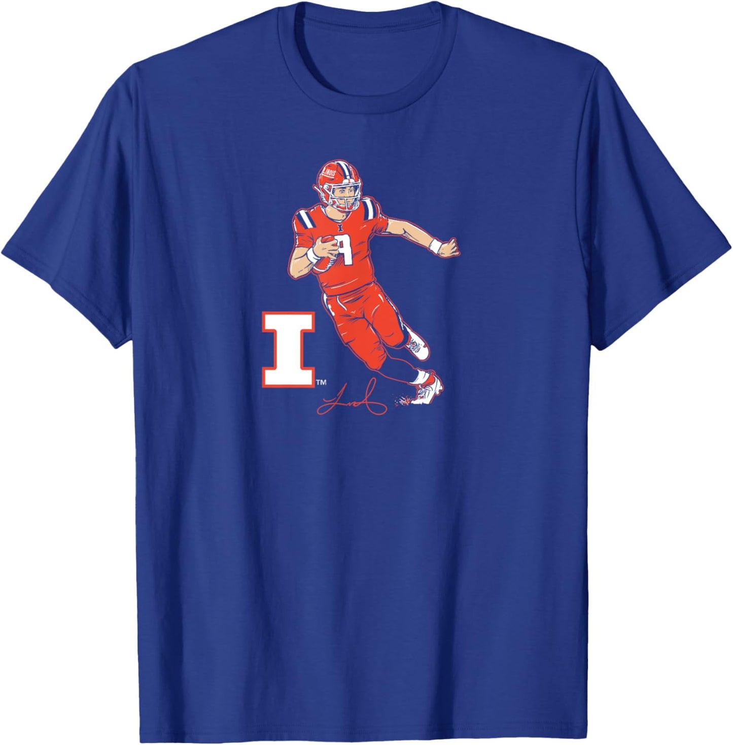 BreakingT Illinois Fighting Illini Luke Altmyer Custom Football Player Blue Small Classic Fit -Adults -Kids T-Shirt - T-Shirt | Royal