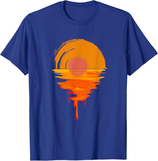 Vinyl Record Sunset Retro Vintage Vinyl Record Turntable T-Shirt - T-Shirt | Royal