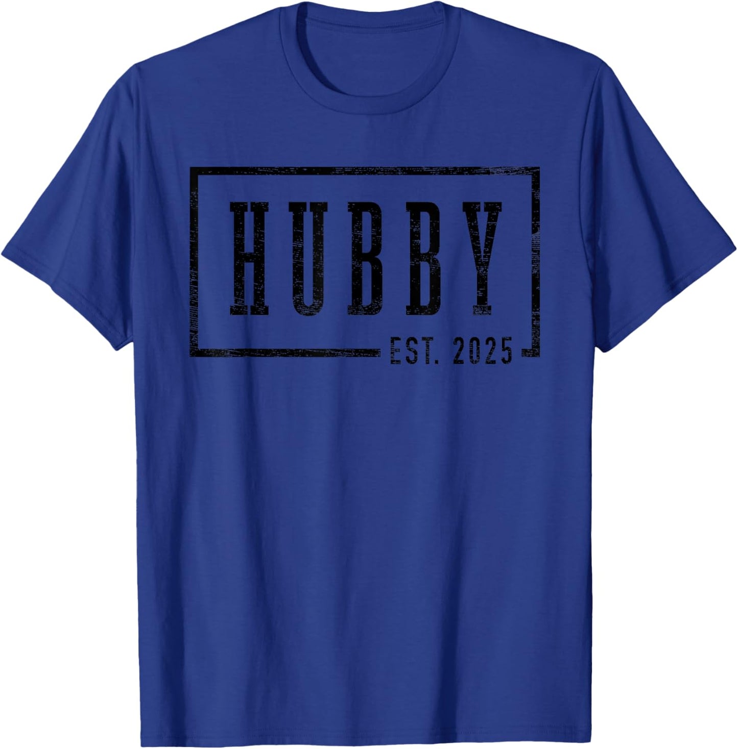 Hubby Est 2025 Just Married Honeymoon Sleek Framed Design T-Shirt - T-Shirt | Royal