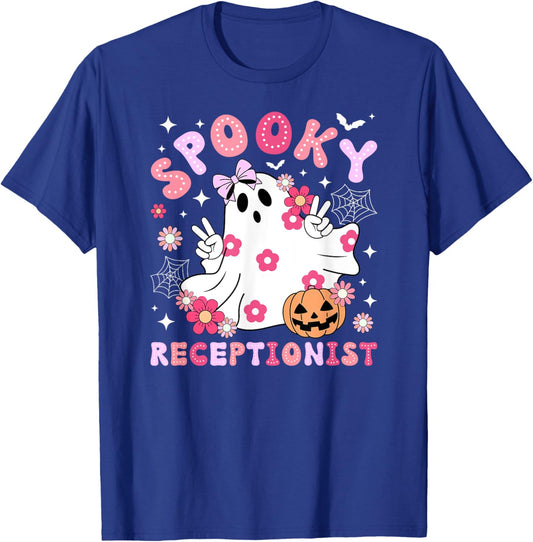 Spooky Receptionist Halloween Reception Groovy Receptionist T-Shirt - T-Shirt | Royal
