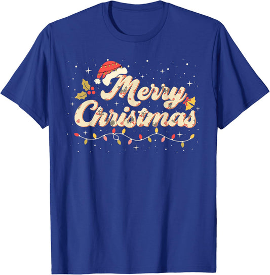 Merry Christmas Lights Red Santa Hat Xmas Family T-Shirt - T-Shirt | Royal