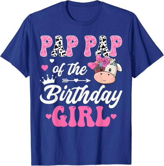 Pap Pap Of The Birthday Girl Farm Cow 1St Birthday Girl T-Shirt - T-Shirt | Royal