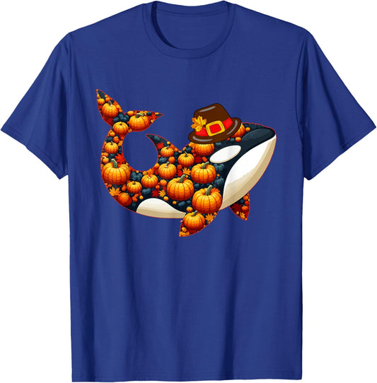 Fall Leaves Pumpkins Orca Cute Shape Thanksgiving Animal T-Shirt - T-Shirt | Royal