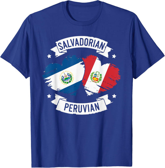 Half Salvadorian Half Peruvian Peru Flag El Salvador T-Shirt - T-Shirt | Royal