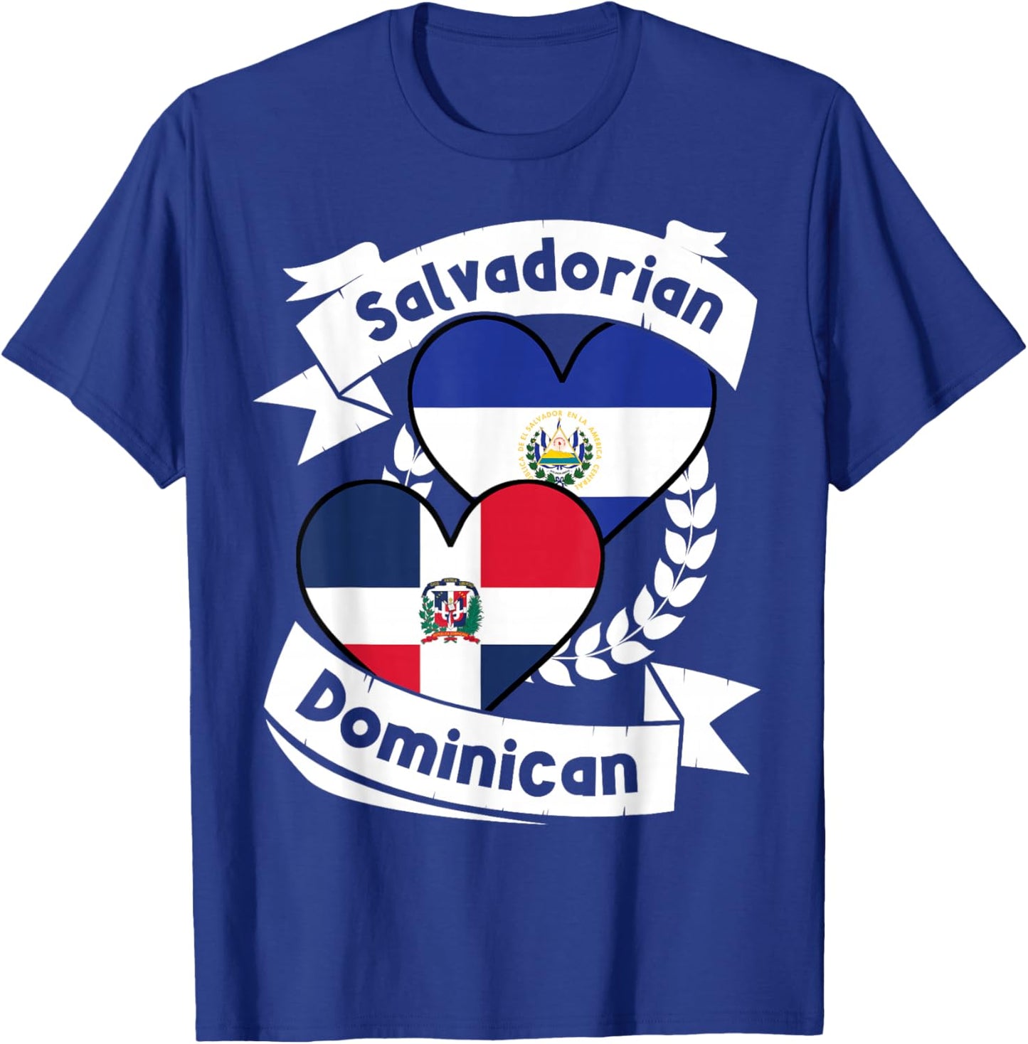 Salvadorian Dominican Heart Flags El Salvador Dominican T-Shirt - T-Shirt | Royal