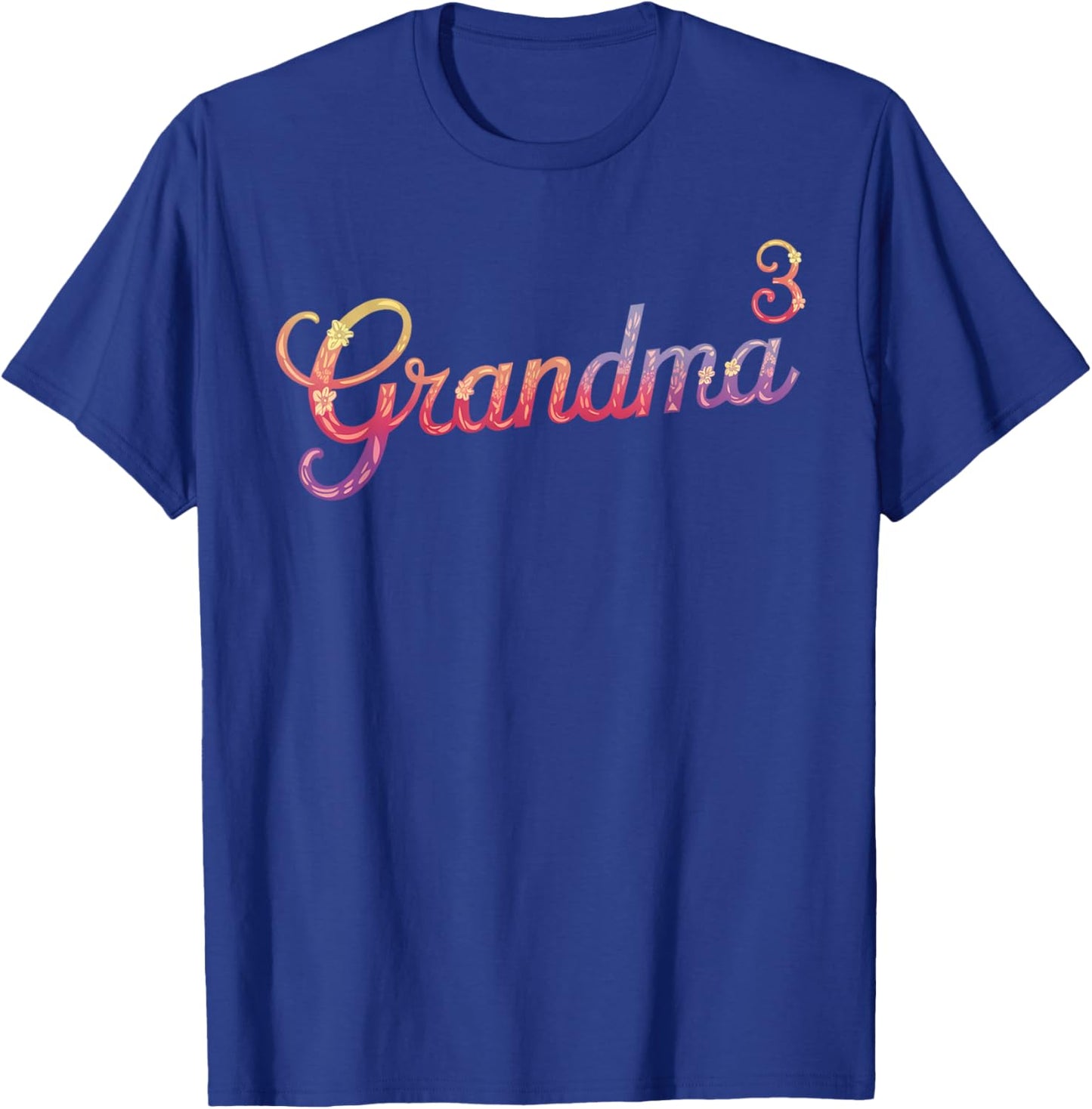 Grandma of Three Floral 3rd Time Grandma with 3 Grandkids T-Shirt - T-Shirt | Royal