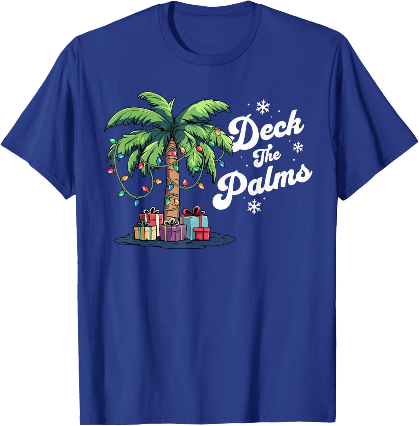 Deck The Palms Beach Vacation Palm Tree Tropical Christmas T-Shirt - T-Shirt | Royal