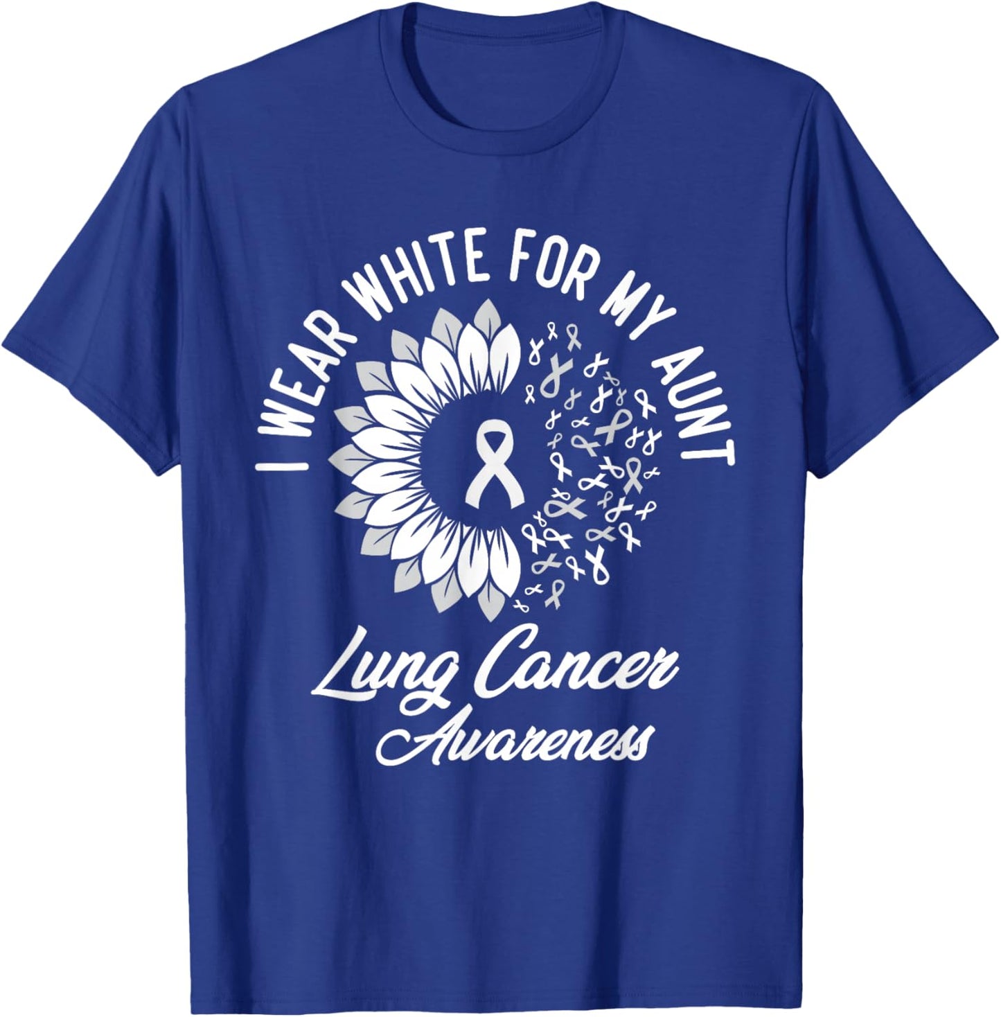 I Wear White For Aunt Lung Cancer Awareness Ribbon Sunflower T-Shirt - T-Shirt | Royal