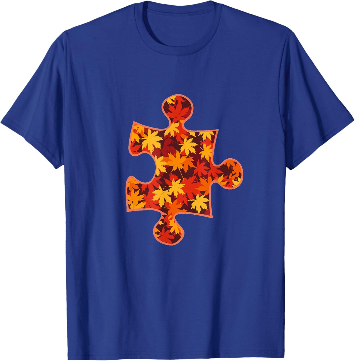 Autism Puzzle Piece Awareness Autistic Fall Autumn Leaves T-Shirt - T-Shirt | Royal