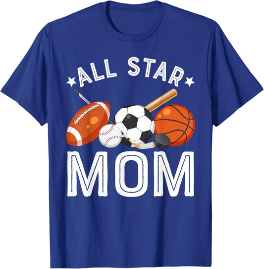 All Star Mom Of The Birthday Boy Basketball Soccer Sport T-Shirt - T-Shirt | Royal